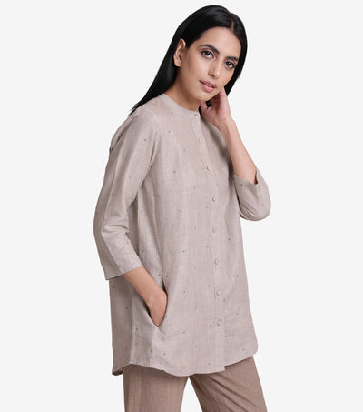 Beige linen embroidered shirt