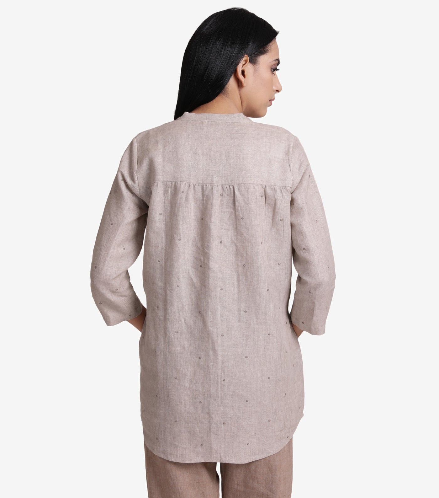 Beige linen embroidered shirt