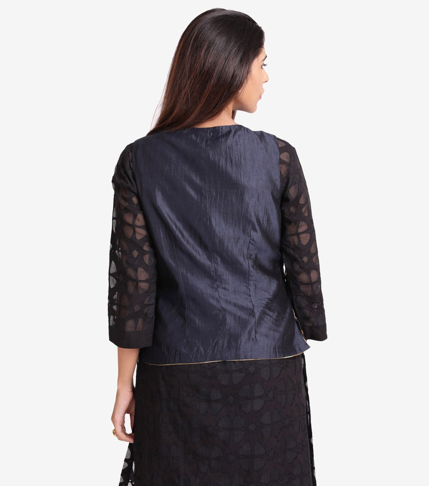 Navy Blue Hand Embroidered Jacket