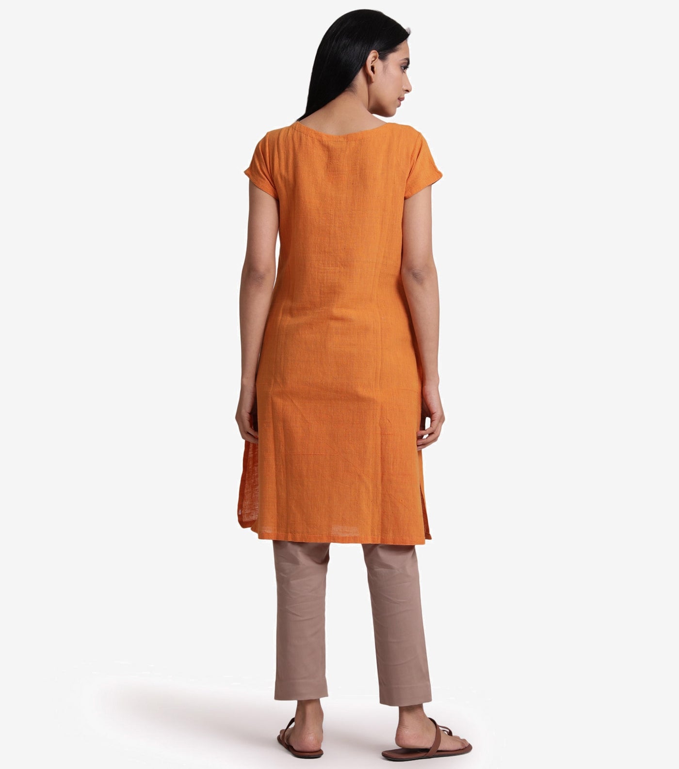 Orange embroidered khadi kurta