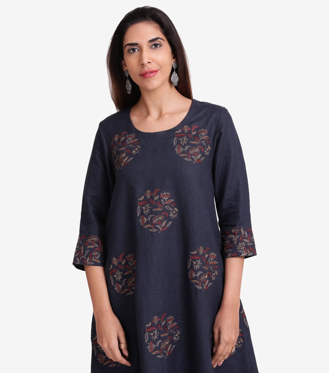 Navy linen embroidered kurta