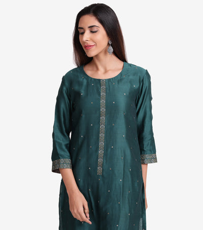 Emerald green chanderi embroidered kurta