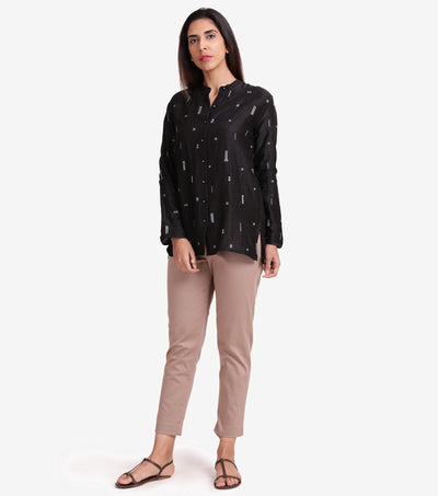 Black embroidered chanderi shirt