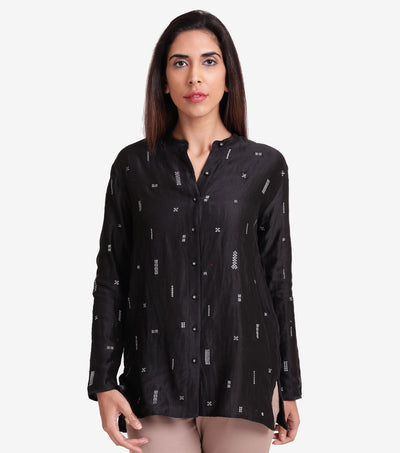 Black embroidered chanderi shirt