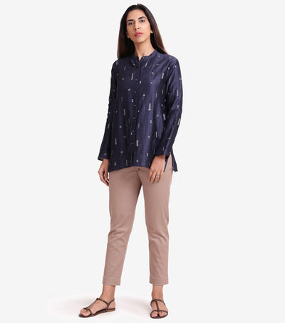 Blue chanderi embroidered shirt