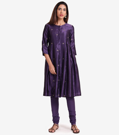 Purple Dupion Silk Kurta & Cotton Churidaar Set