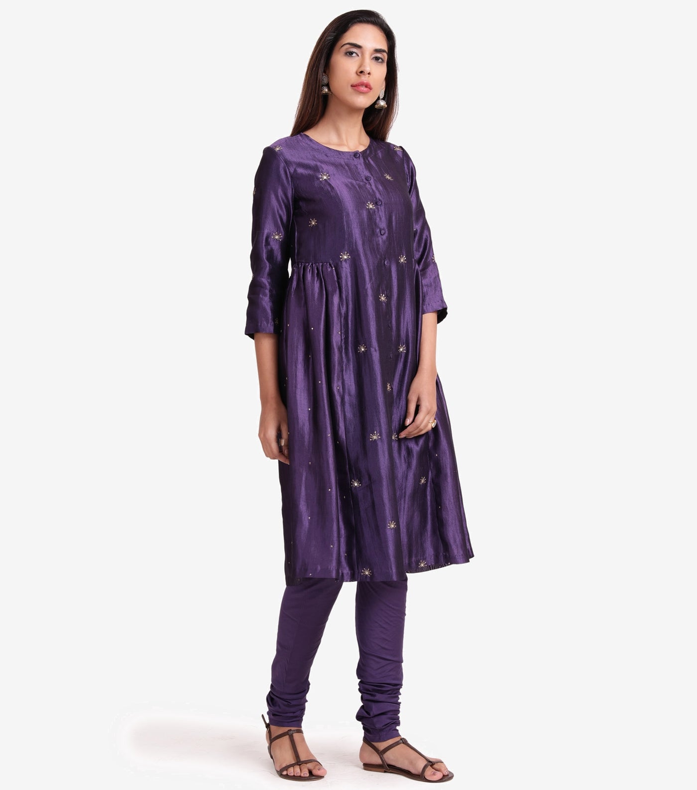 Purple Dupion Silk Kurta & Cotton Churidaar Set