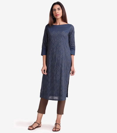 Blue Embroidered Cambric Kurta & Dupatta Set