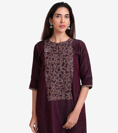 Purple Embroidered Chanderi Suit Set