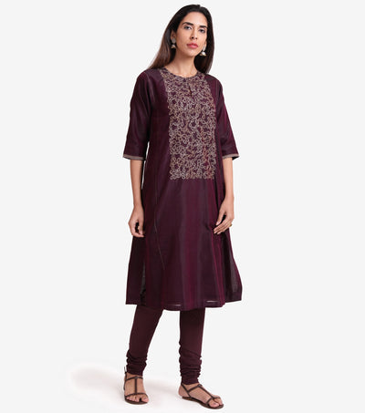 Purple Embroidered Chanderi Suit Set