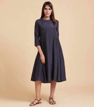 Navy Silk Cotton Dress