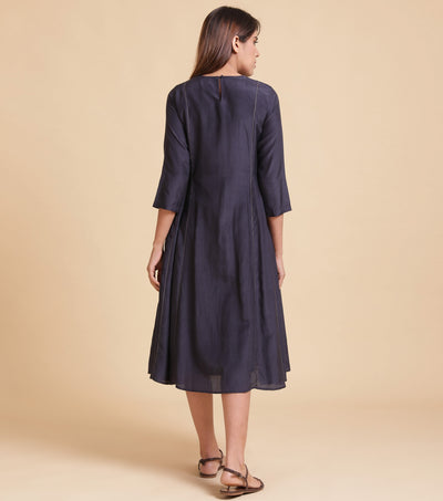 Navy Silk Cotton Dress