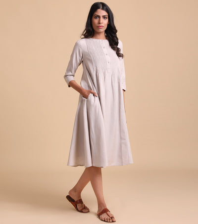 Grey cotton Pin-tuck dress