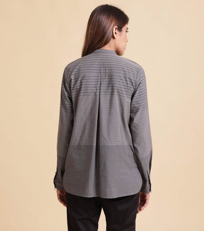 Grey pleated striped shirt