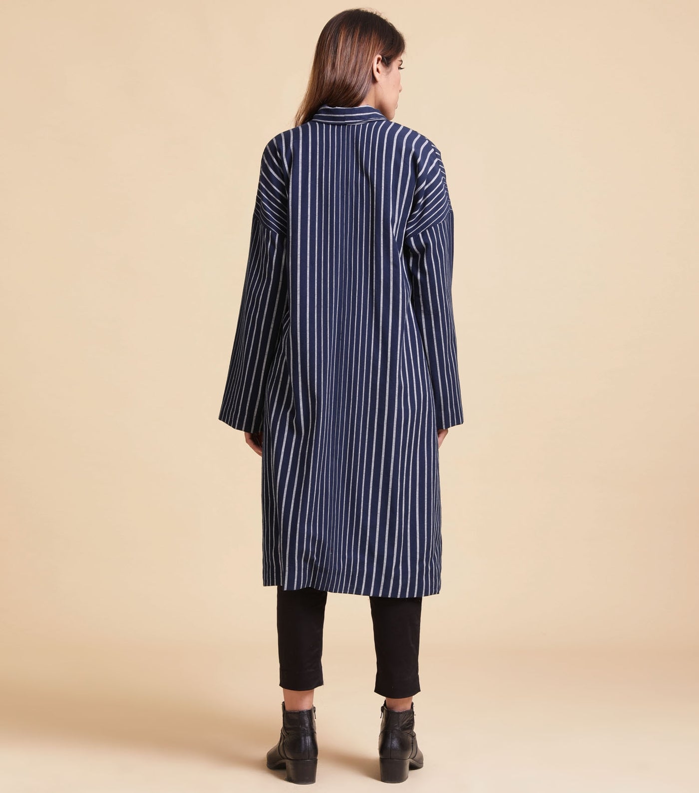 Blue striped cotton long coat