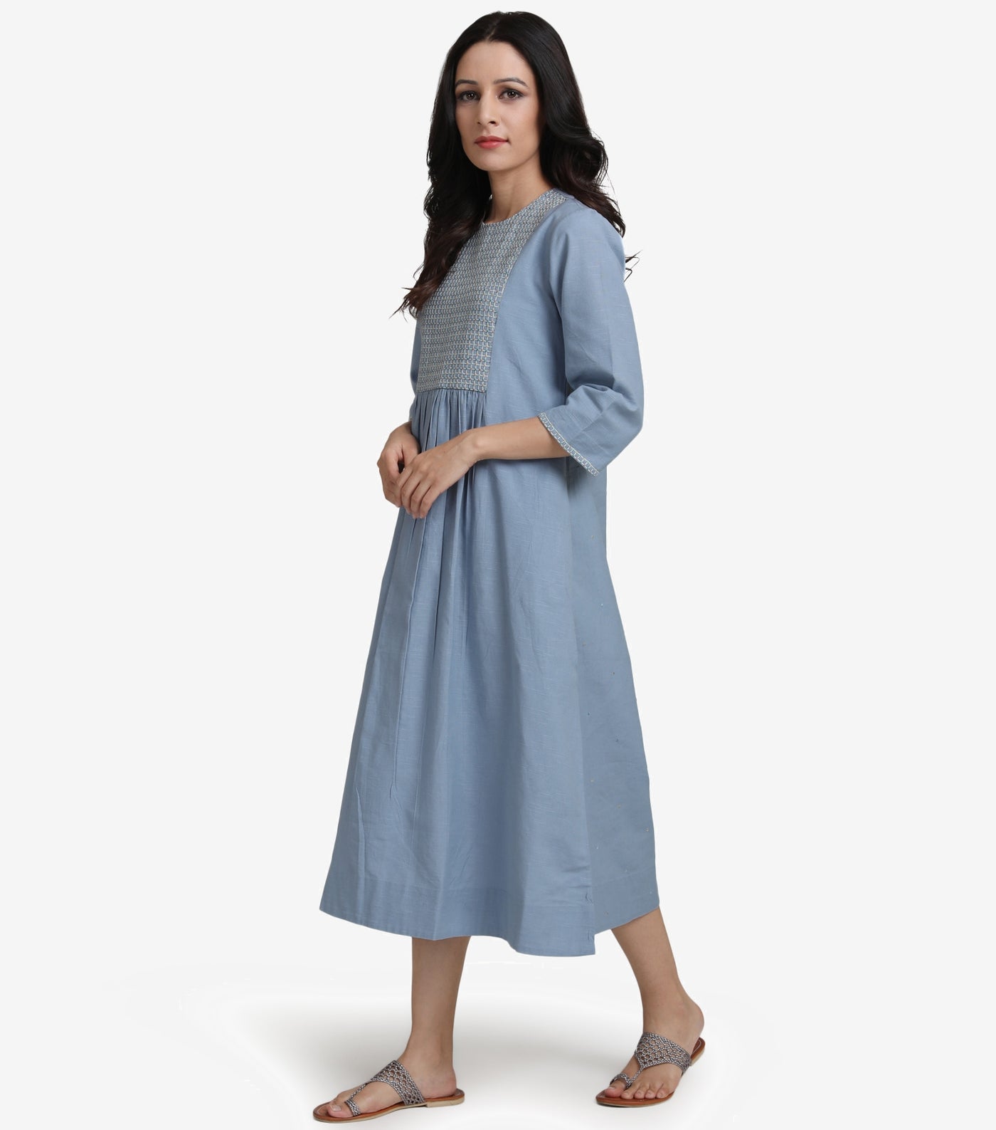 Pastel blue cotton linen Dress