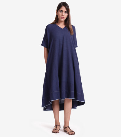 Navy blue solid khadi Dress