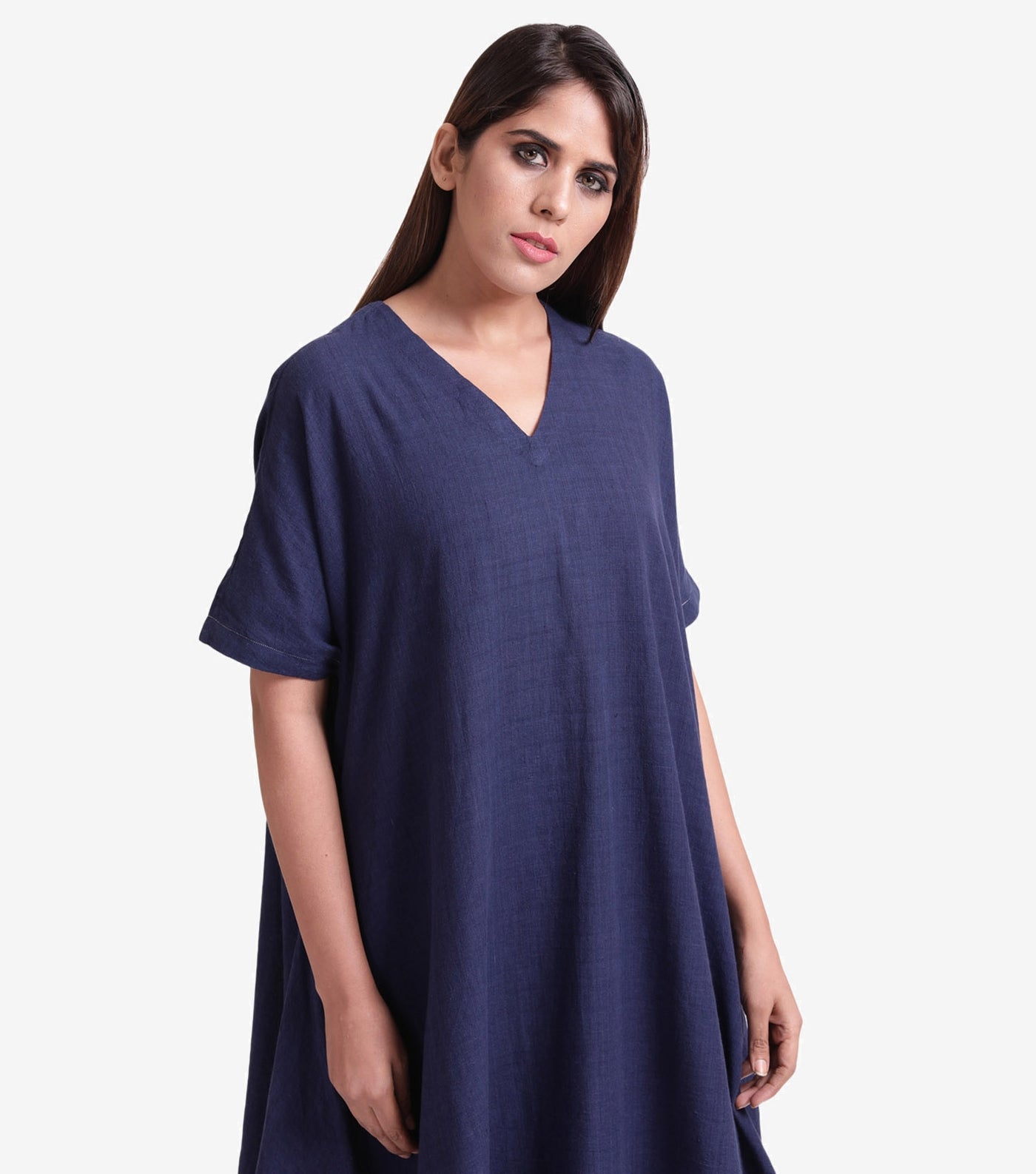 Navy blue solid khadi Dress