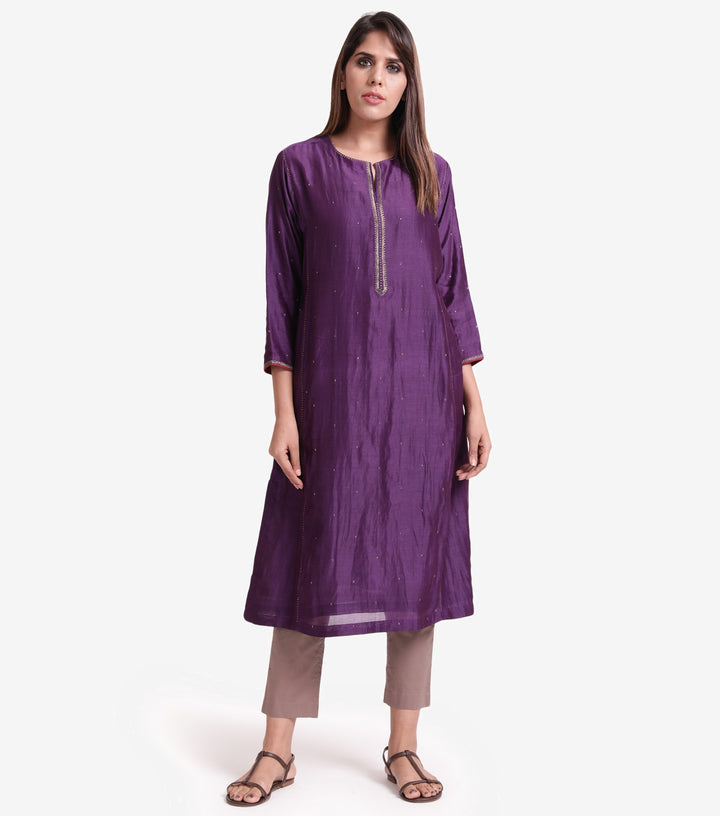 Purple Chanderi Embroidered kurta