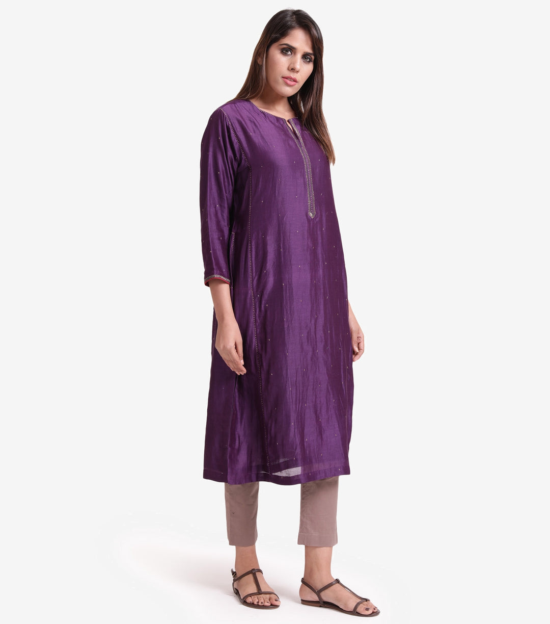 Purple Chanderi Embroidered kurta