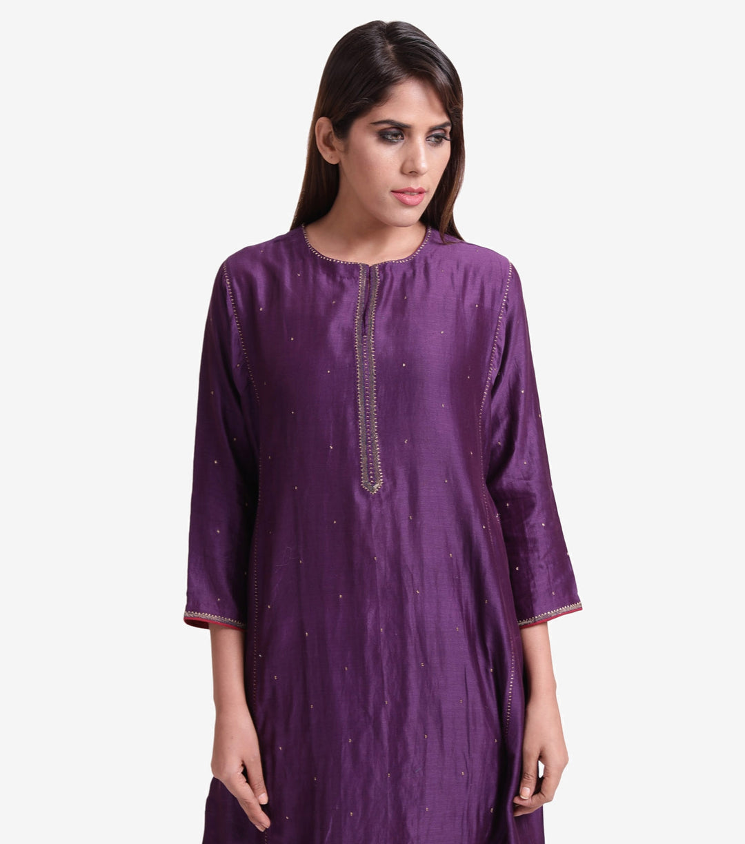 Purple Chanderi Embroidered kurta