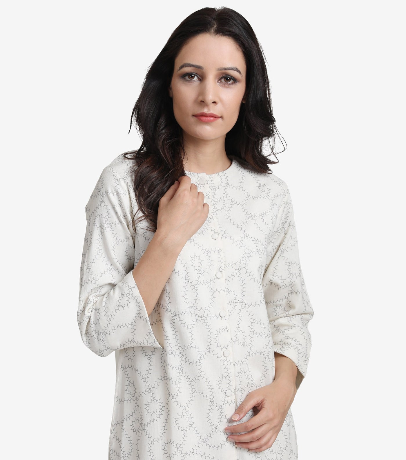 Natural embroidered cotton linen kurta