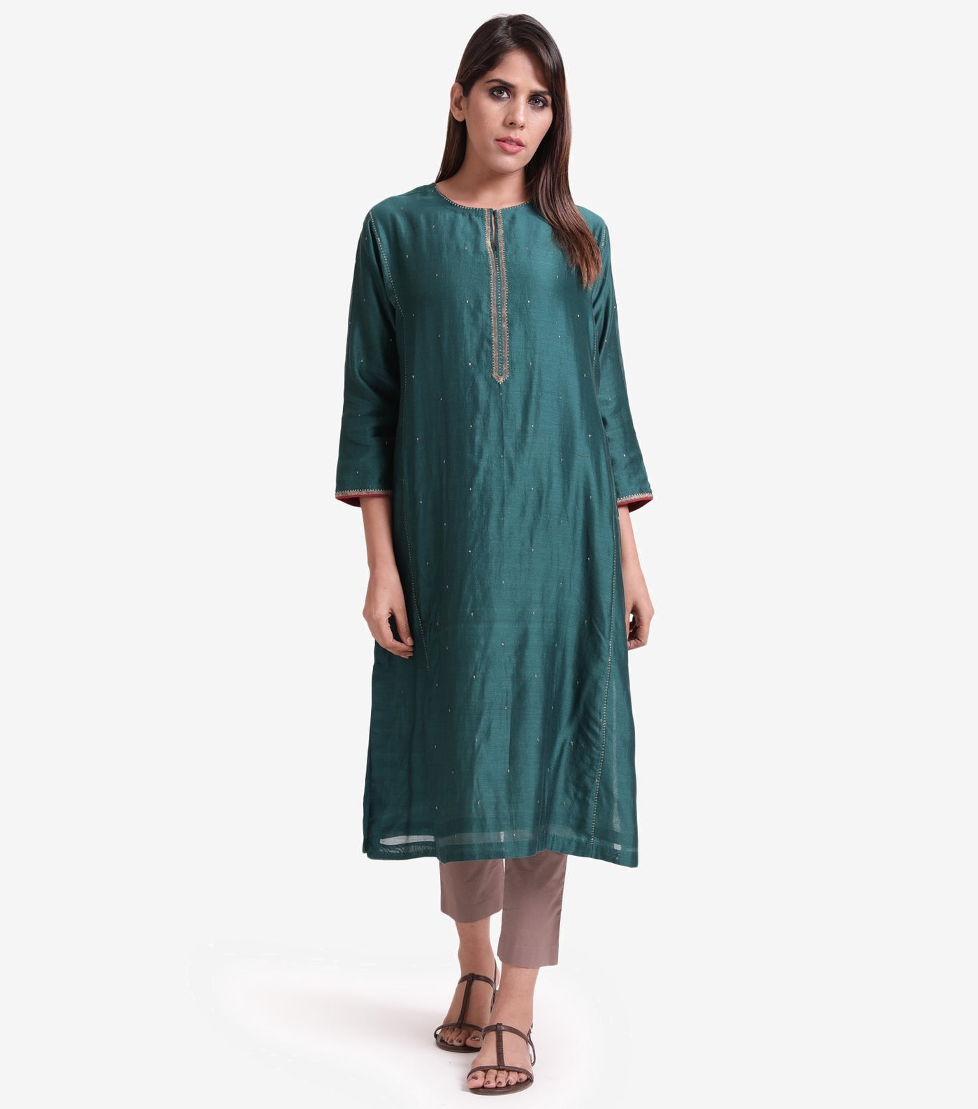 Emerald embroidered Cotton Silk kurta