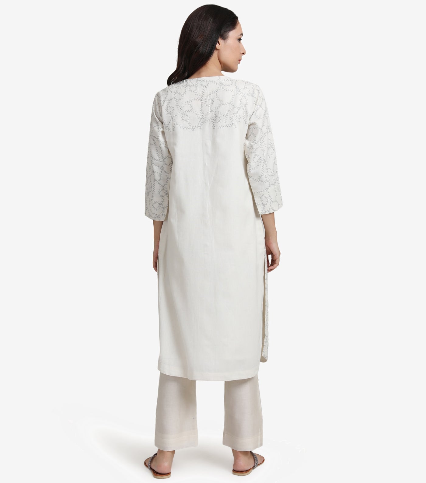 Natural embroidered cotton linen kurta