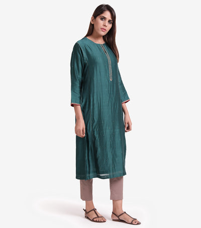 Emerald embroidered Cotton Silk kurta