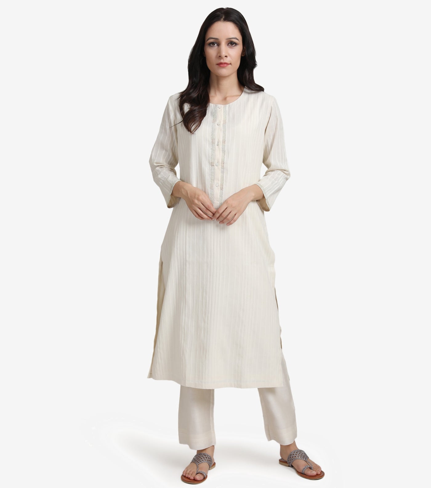 Natural solid cotton kurta