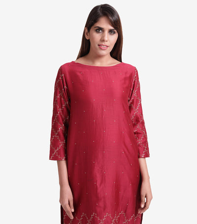 Wine chanderi embroidered kurta