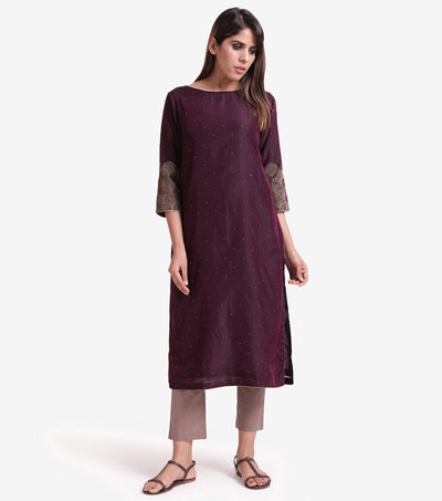 Purple embroidered Cotton silk kurta