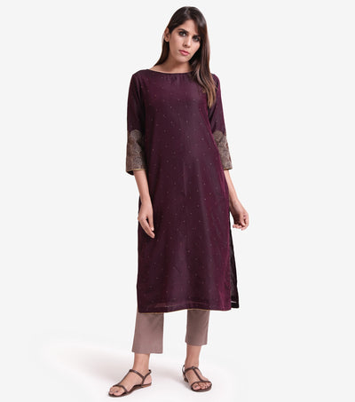 Purple embroidered Cotton silk kurta