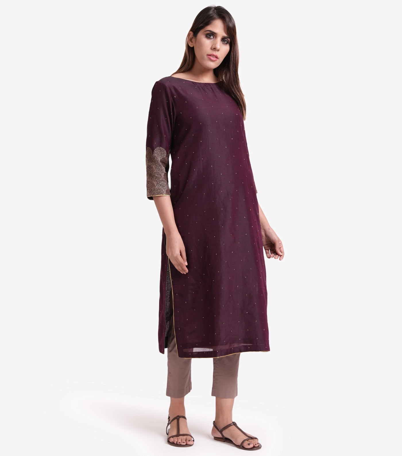 Purple embroidered Cotton silk kurta