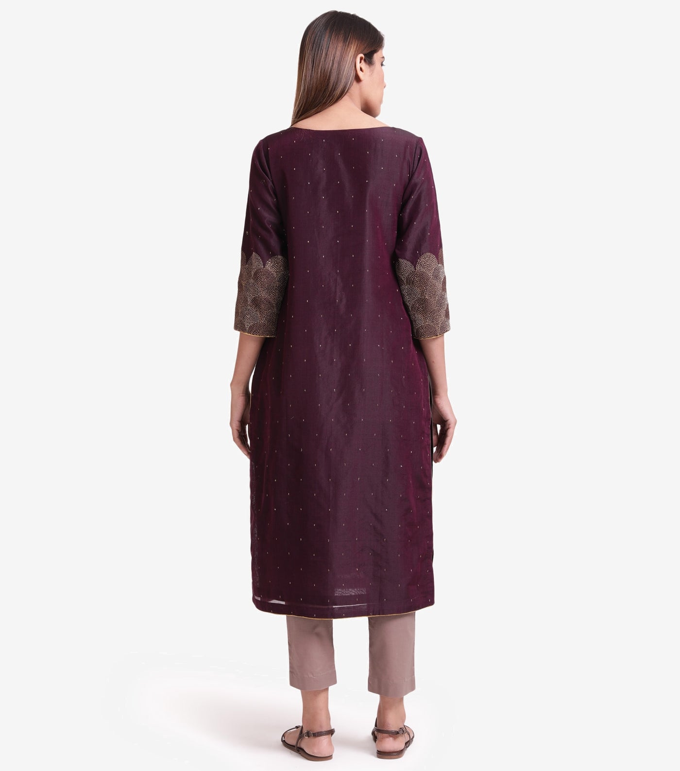 Purple embroidered Cotton silk kurta