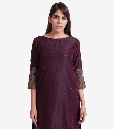 Purple embroidered Cotton silk kurta