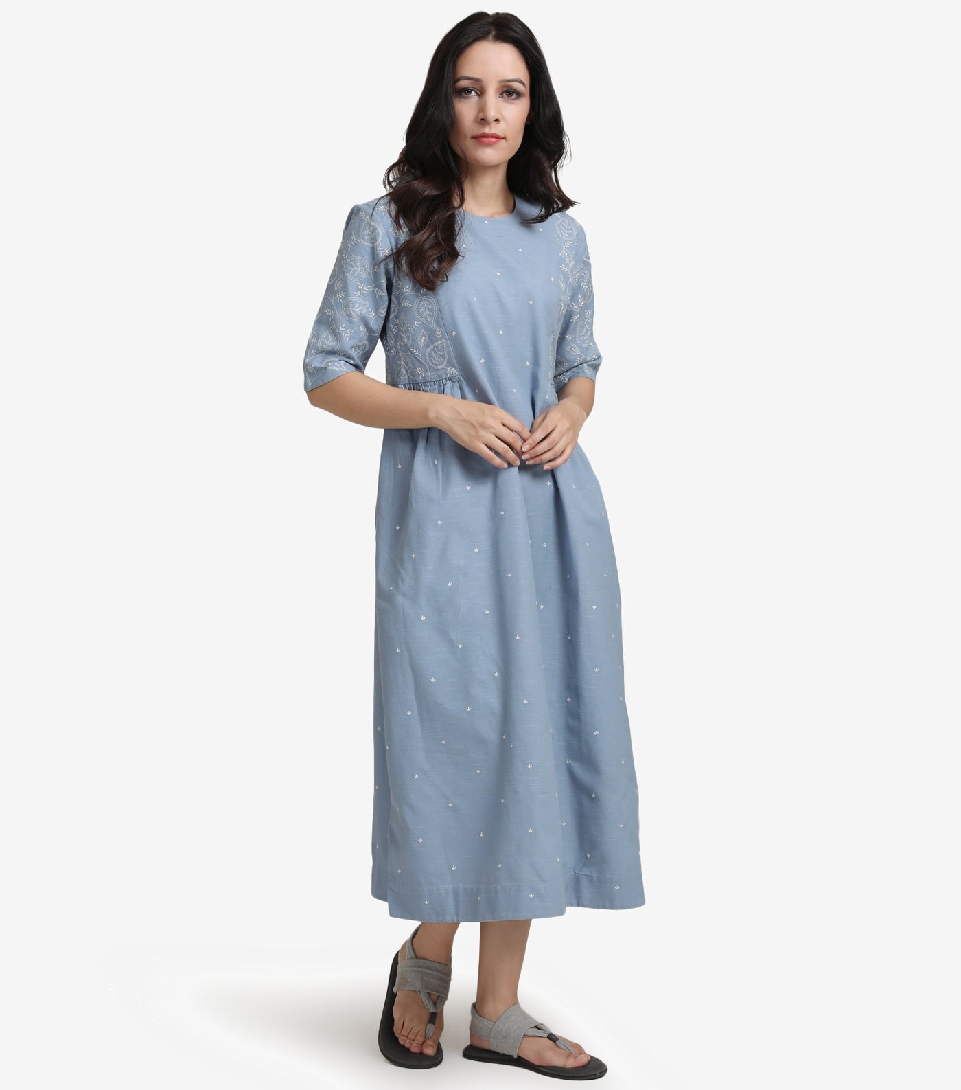 Blue cotton linen dress