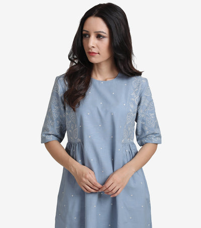 Blue cotton linen dress