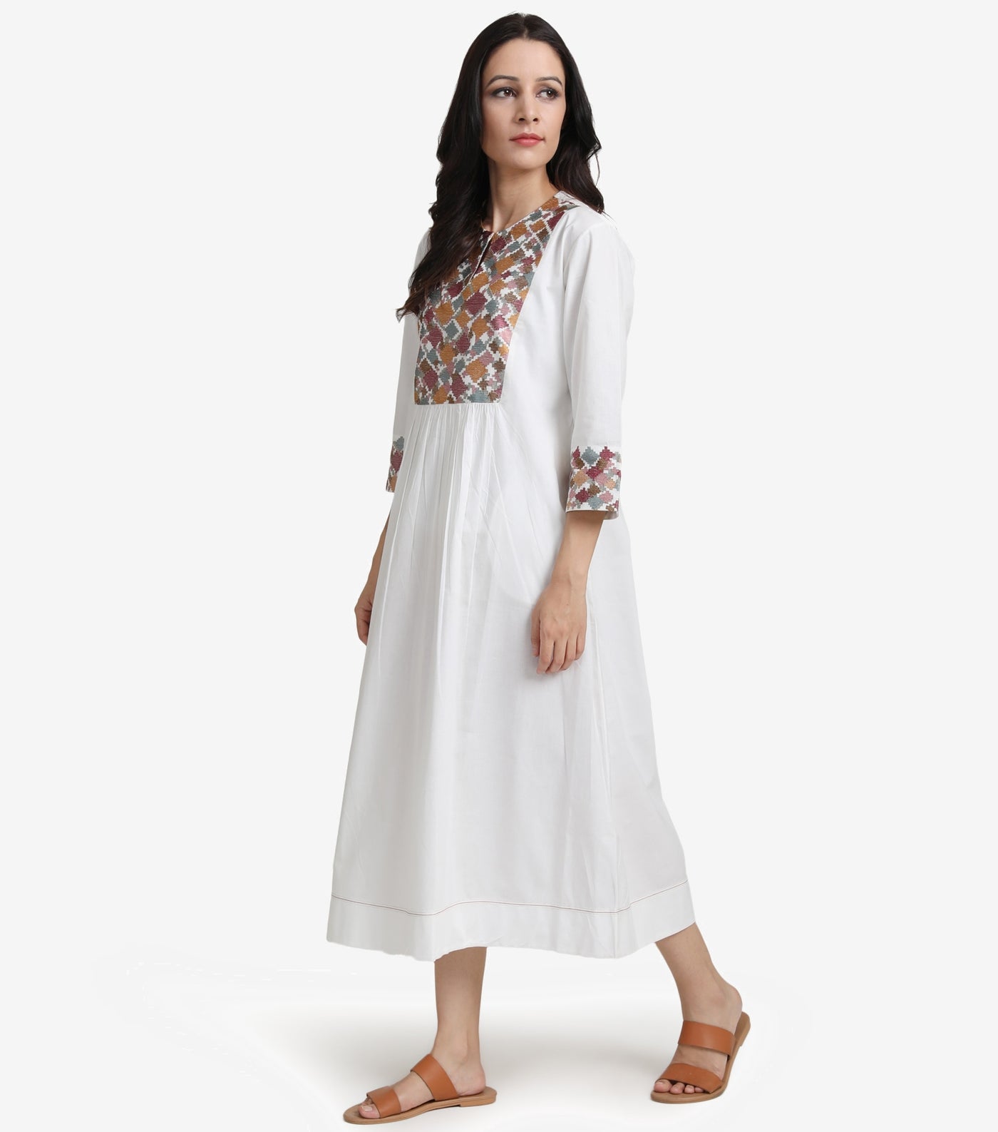 Natural embroidered cotton dress