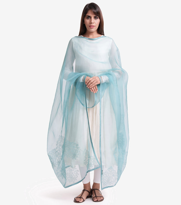 Water blue organza embroidered dupatta