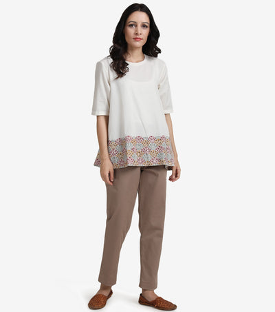 Natural embroidered cotton linen top