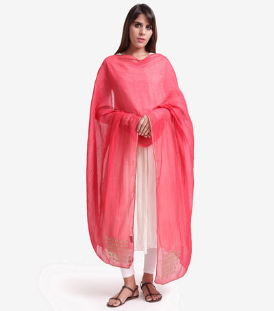 Coral embroidered Cotton silk dupatta