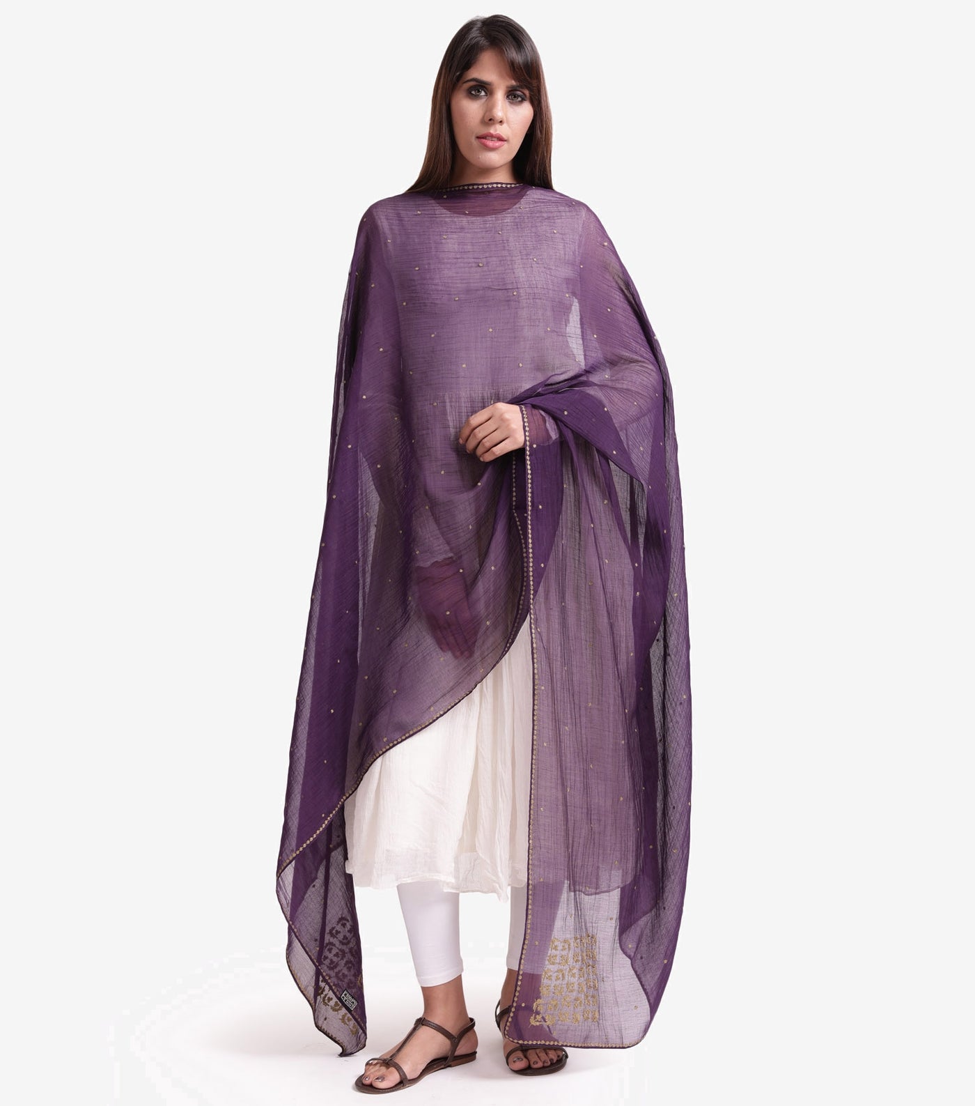 Purple embroidered Cotton silki dupatta