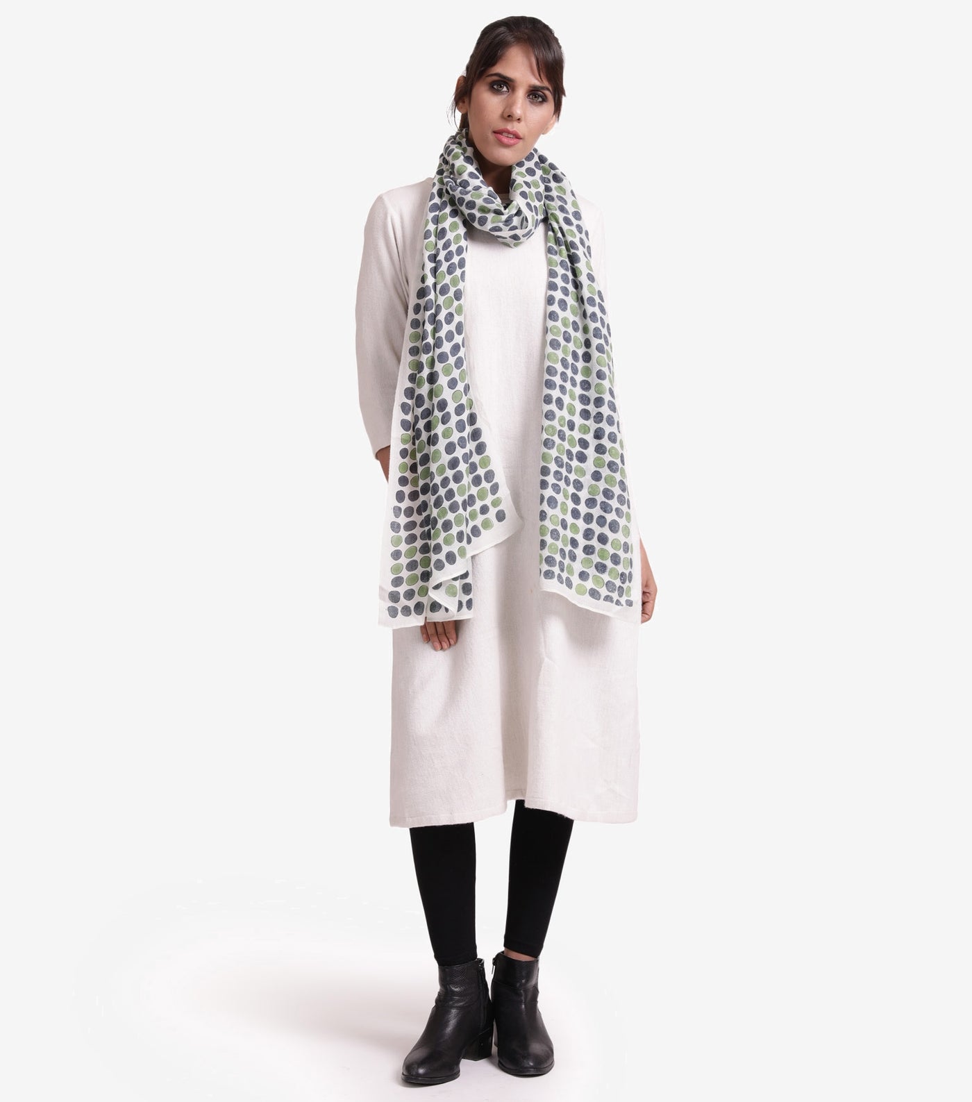 Polka dot printed wool stole