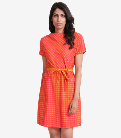 Orange summer checked dress