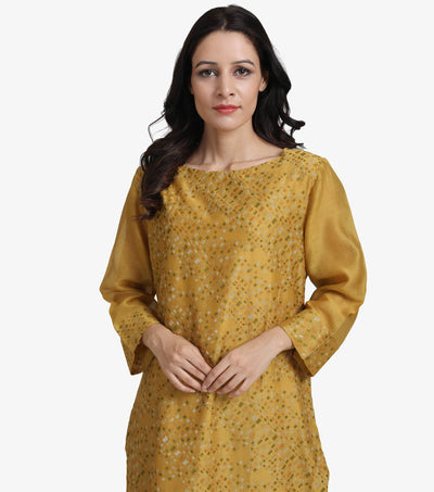 Mustard Embroidered Chanderi Suit Set