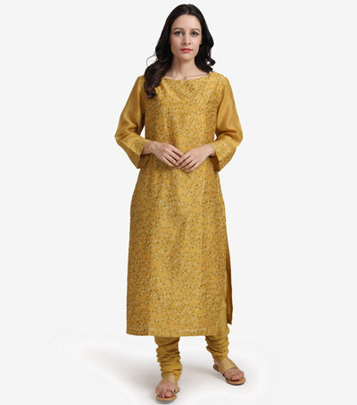 Mustard Embroidered Chanderi Suit Set