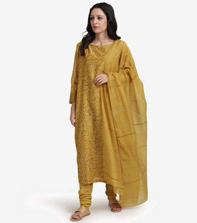 Mustard Embroidered Chanderi Suit Set