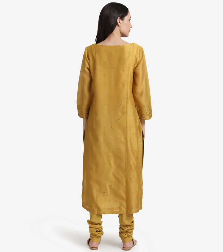 Mustard Embroidered Chanderi Suit Set