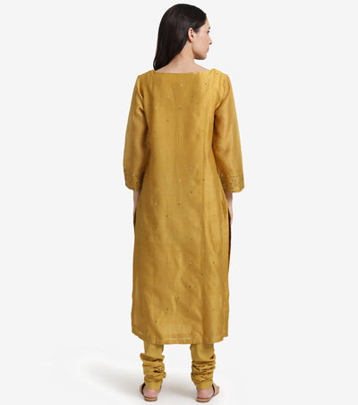 Mustard Embroidered Chanderi Suit Set